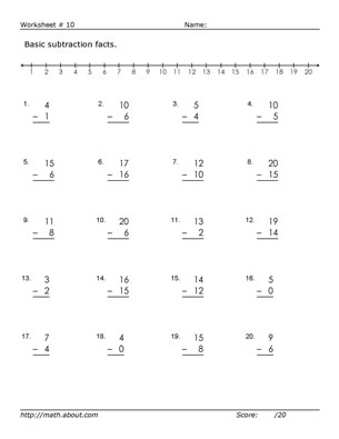 Basic Addition and Subtraction Worksheets Image