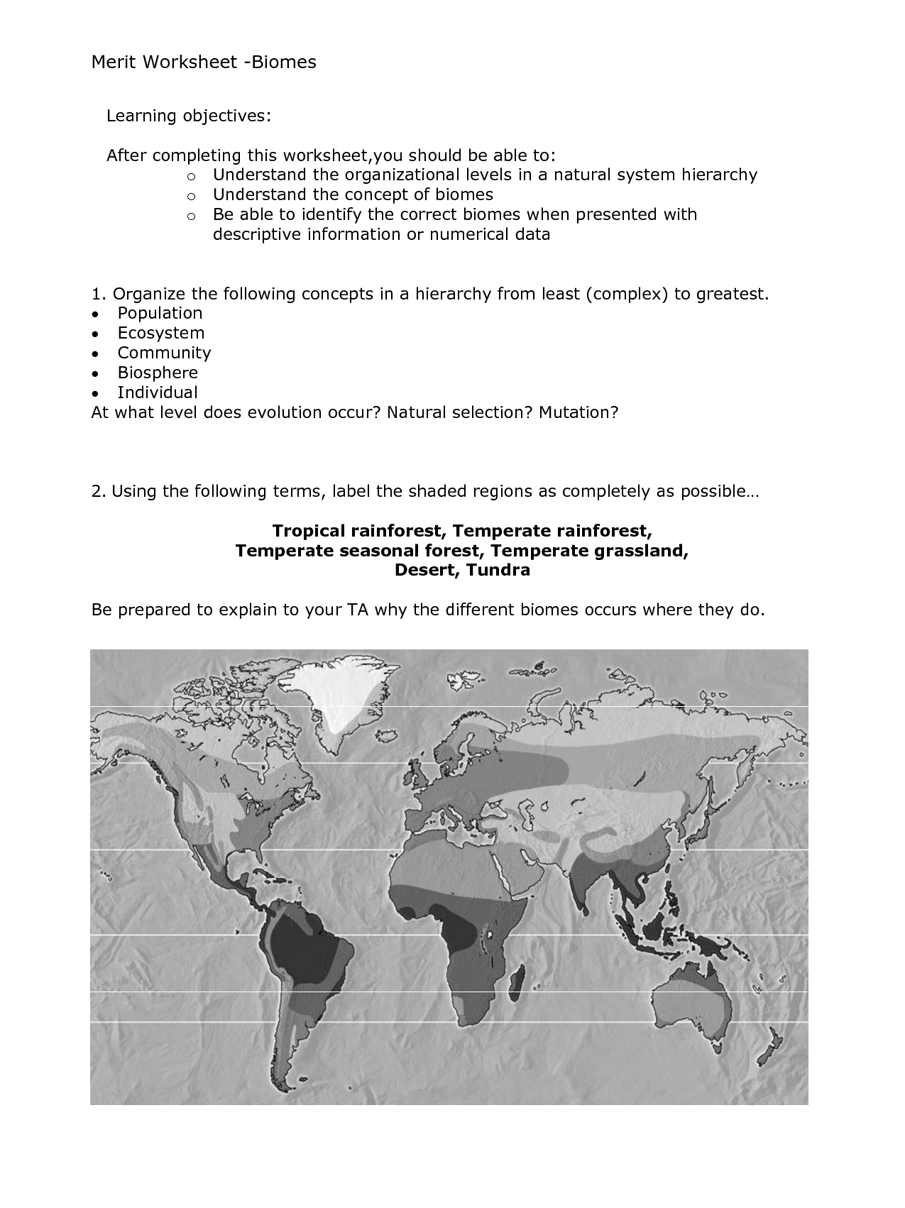 Biome Ecosystems Worksheet Image