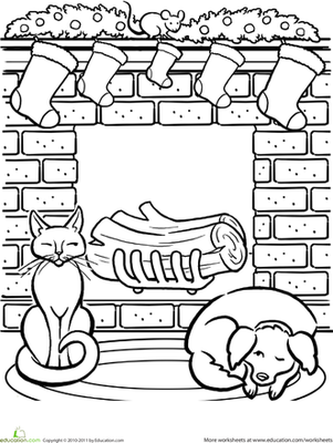 Christmas Fireplace Coloring Pages Image