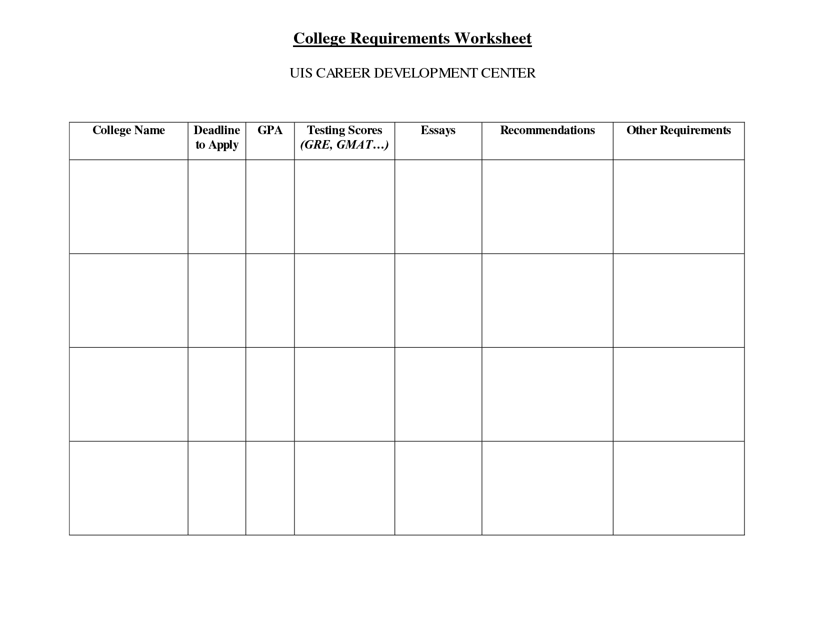 College and Career Planning Worksheet