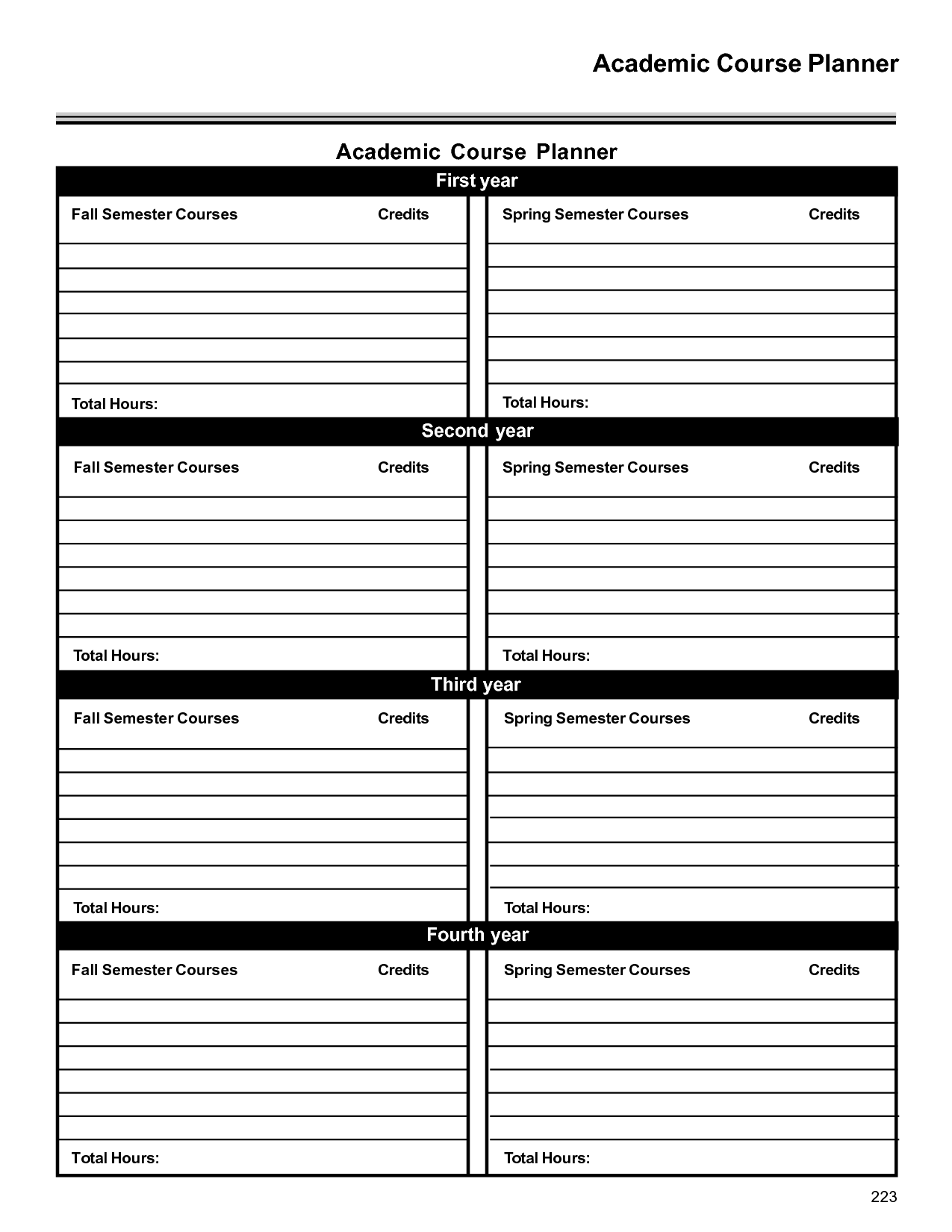 College Course Planner Template