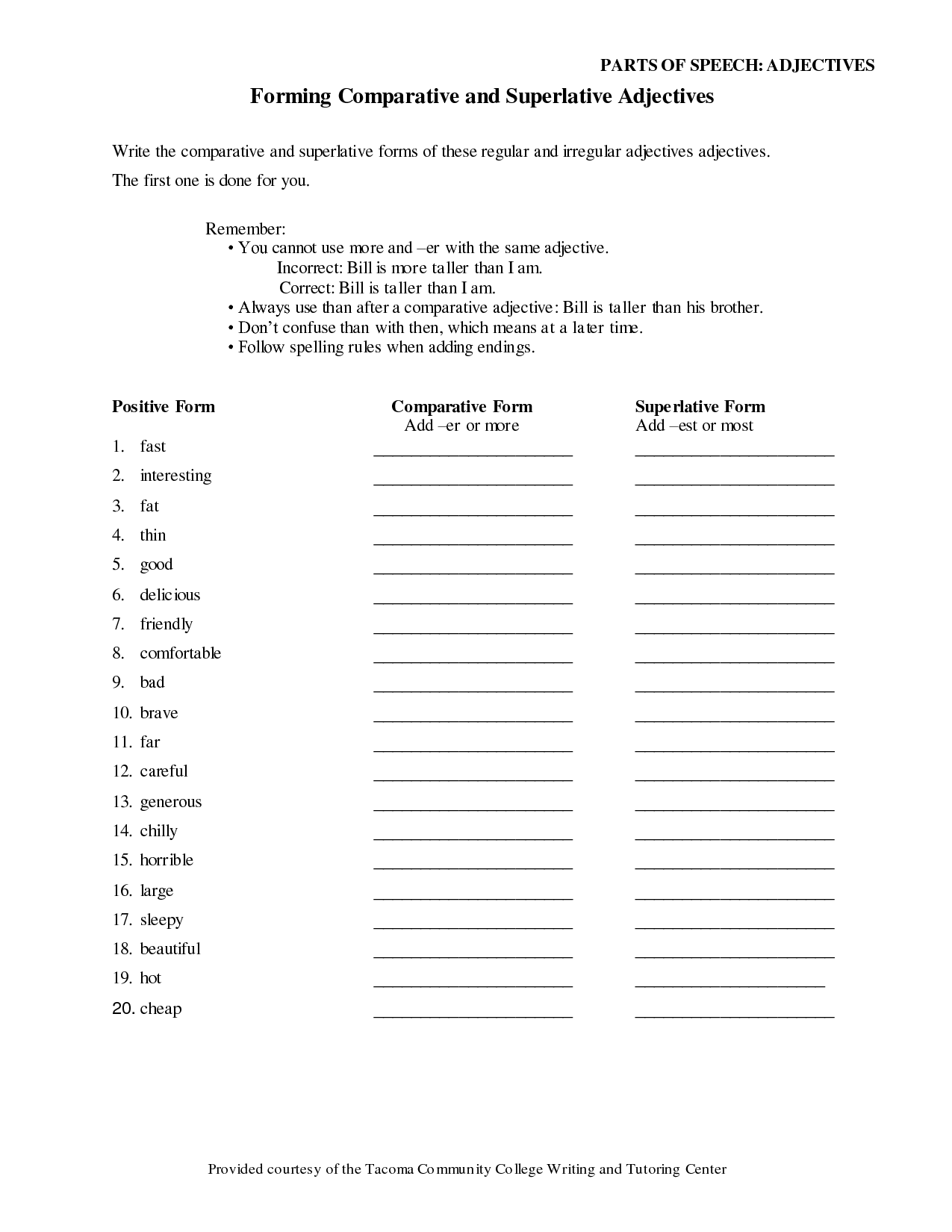 Comparative and Superlative Adjectives Worksheets Image