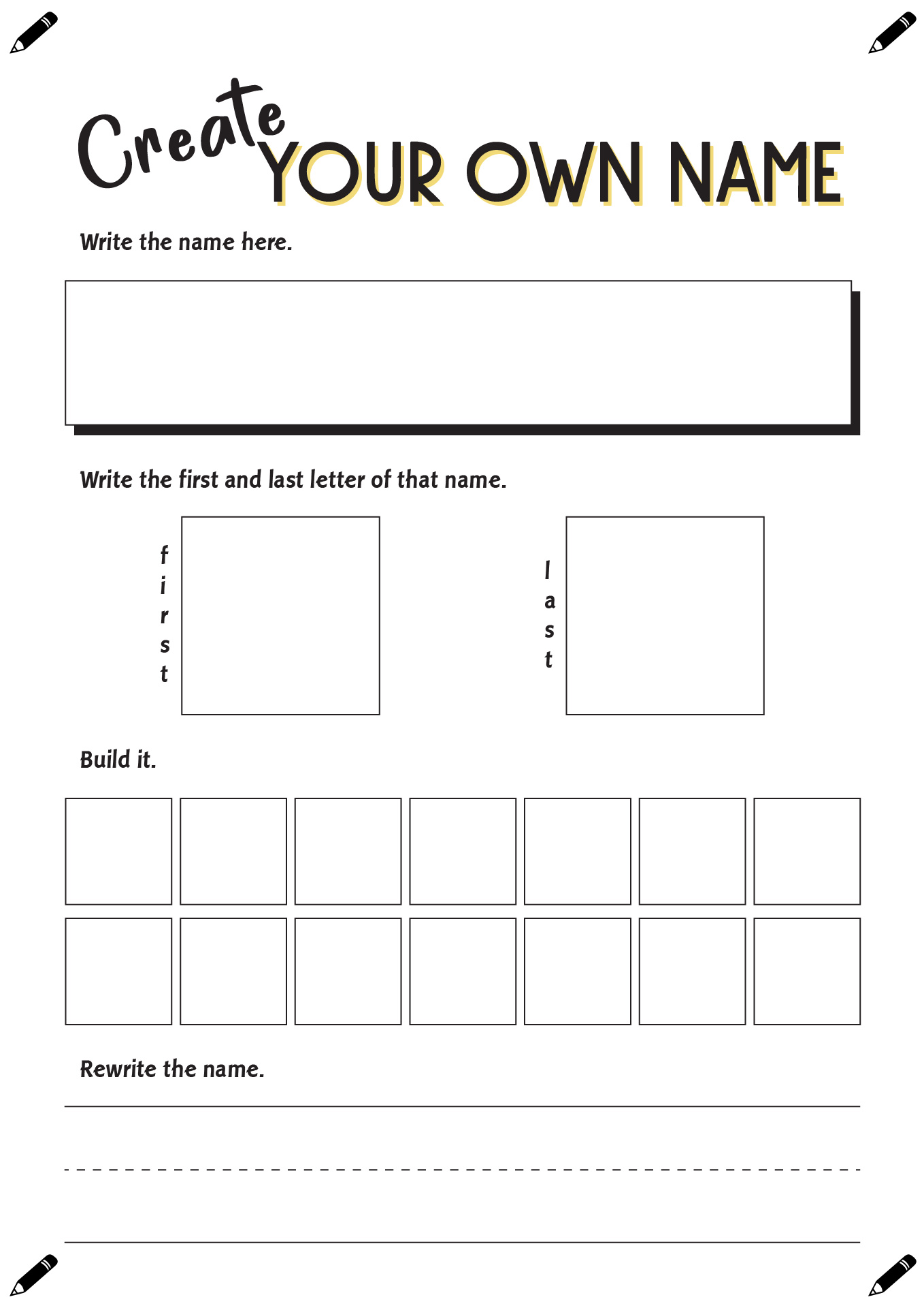 Create Your Own Name Worksheets