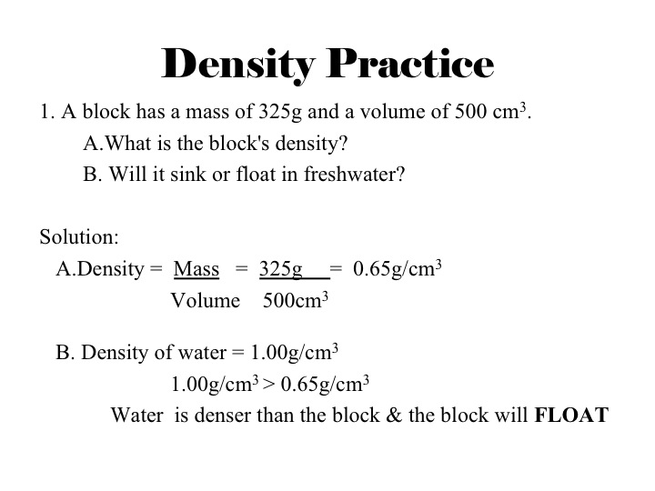 Density Problems Worksheet Answers