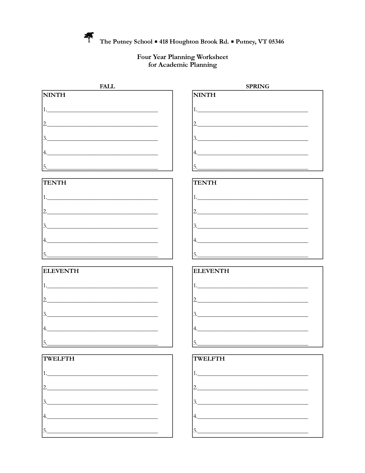 Four-Year Course Planning Worksheet