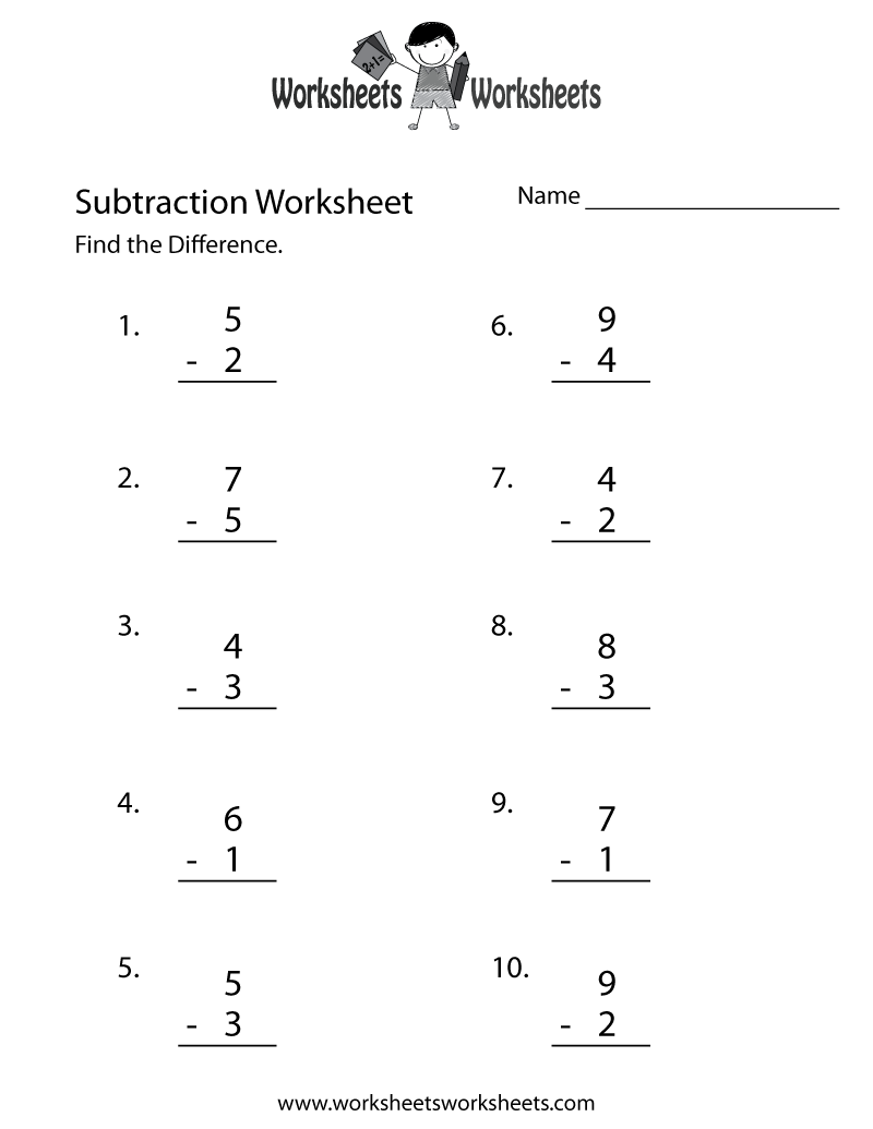 Free Printable Math Worksheets Subtraction Image