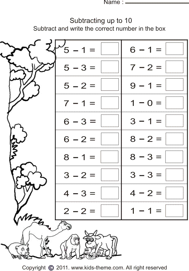 Free Printable Subtraction Worksheets Grade 1 Image