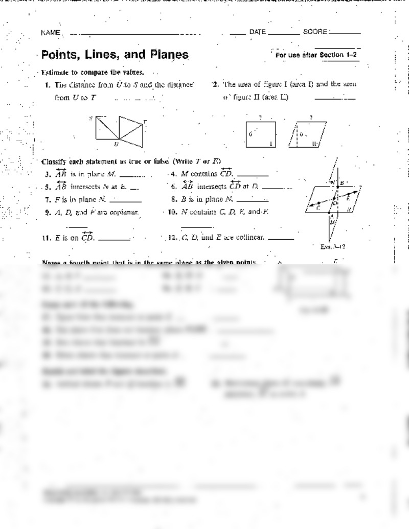Geometry Points Lines and Planes Worksheets Image