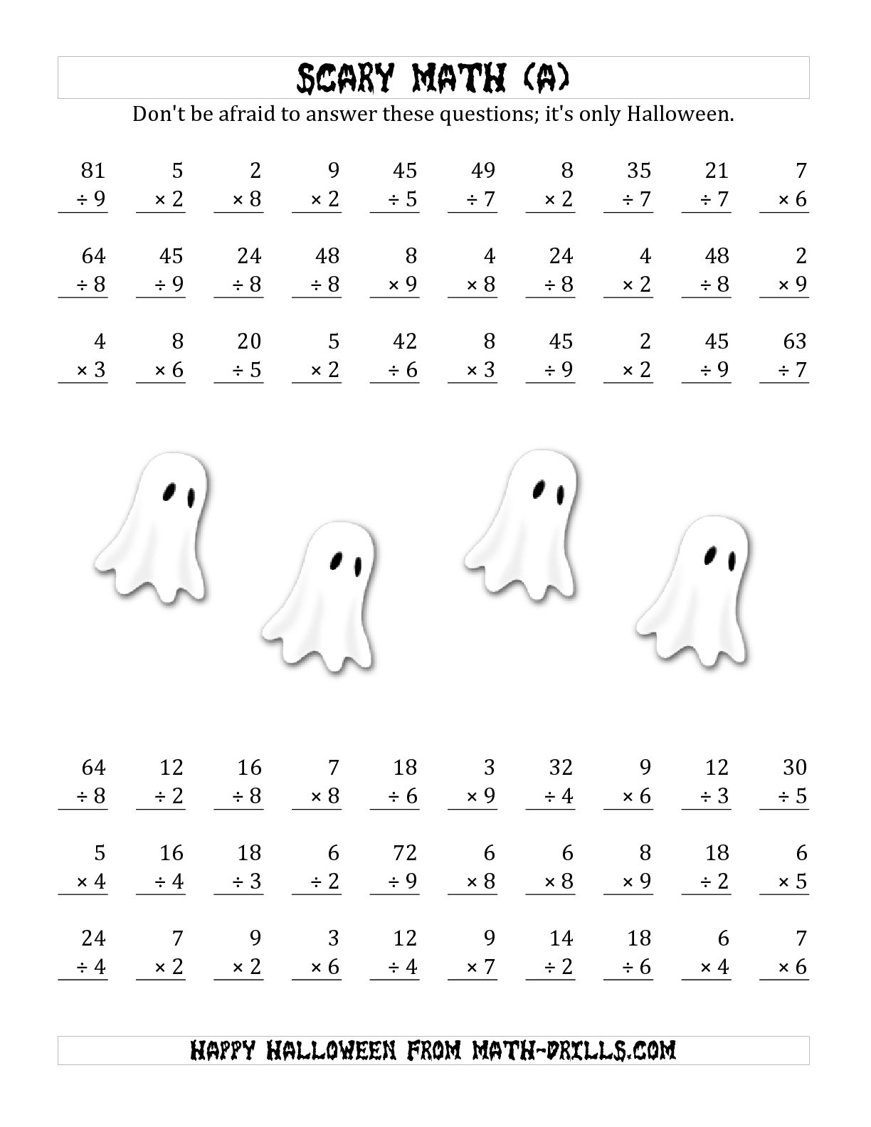 Halloween Multiplication and Division Worksheets