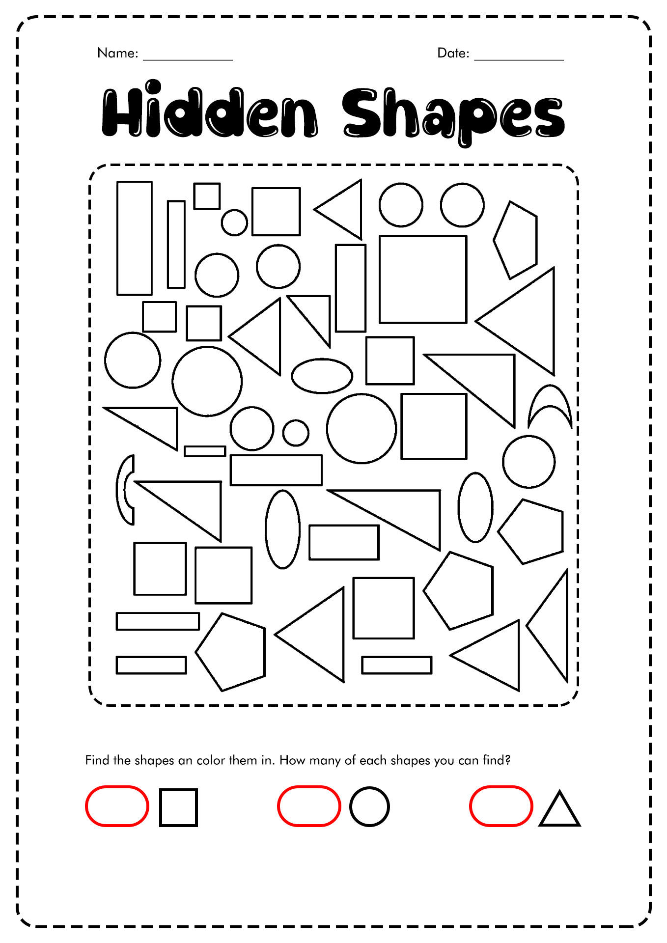 Hidden Shapes Worksheet for 1st Grade