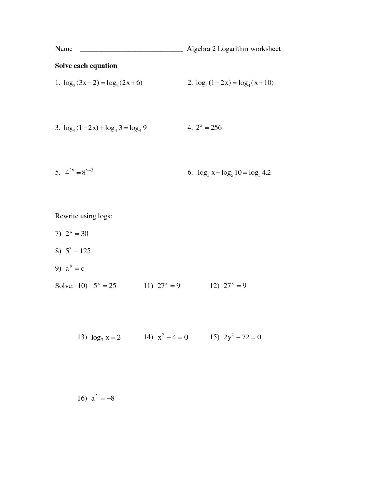 12 High School Algebra 1 Worksheets /