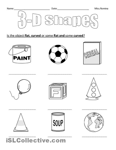 Kindergarten Worksheets 3D Shapes Printables