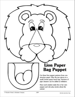 Lion Paper Bag Puppet Template Image