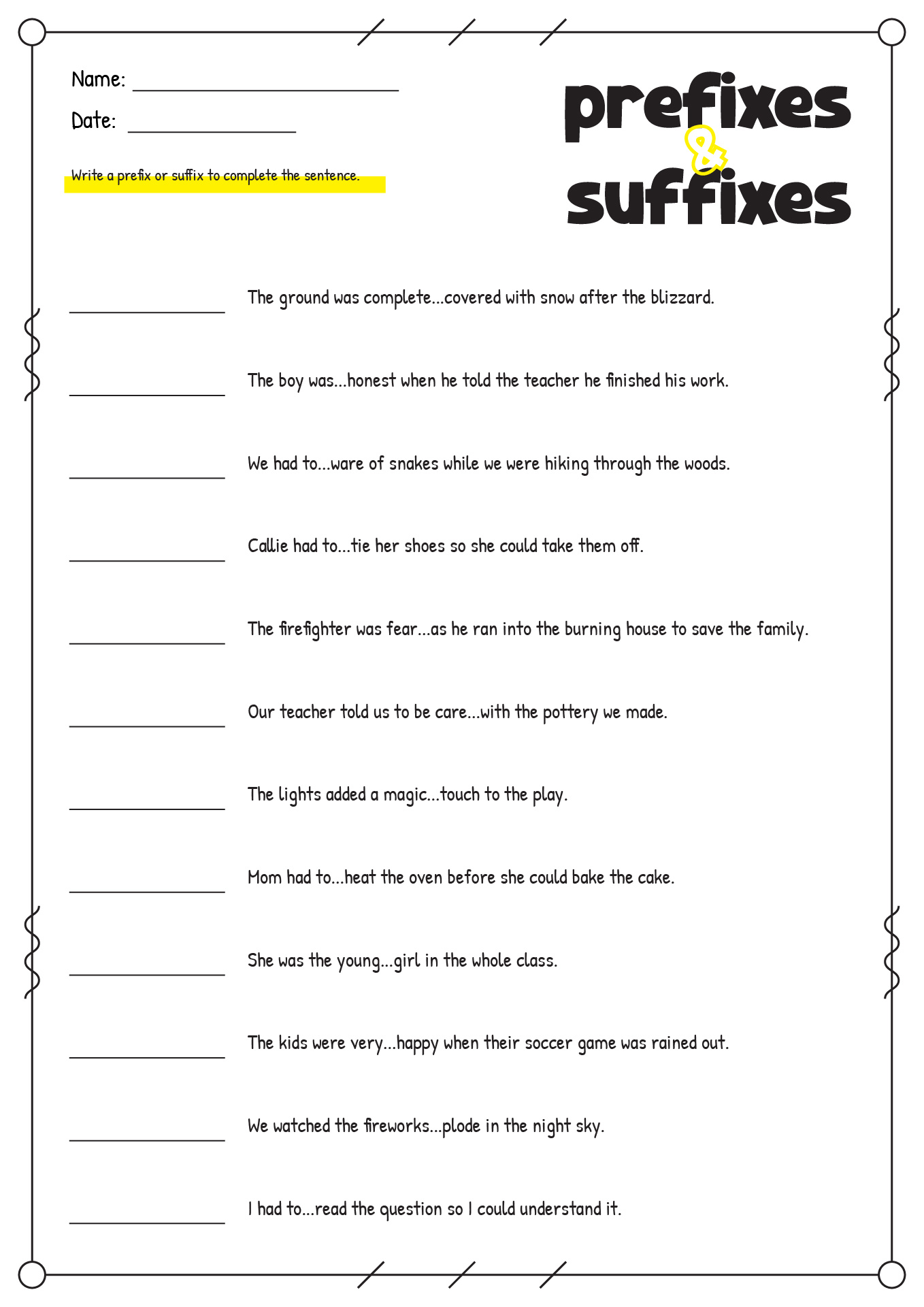 Prefixes and Suffixes Worksheets 4th Grade