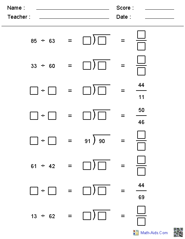 Printable Division Worksheets 4th Grade Math