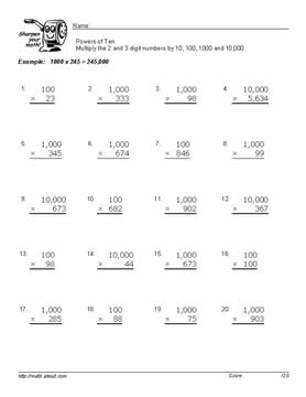 Printable Multiplication Worksheets for 5th Grade Math Image