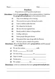 Sentences Prepositional Phrases Worksheet