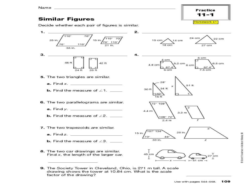 Similar Figures and Proportions Worksheets