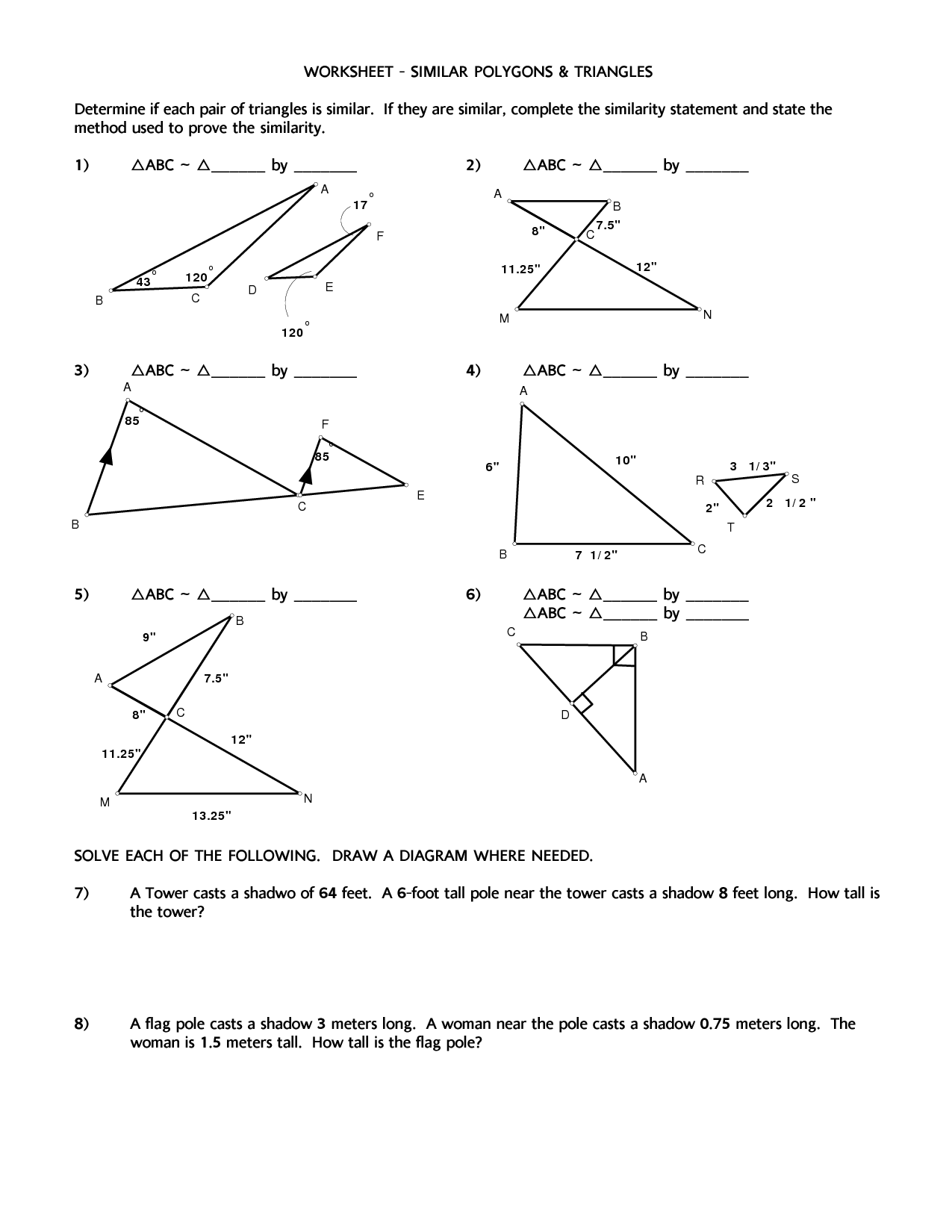 Similar Triangles and Polygons Worksheet Image