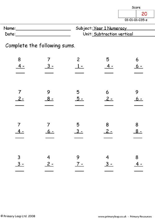 Simple Subtraction Worksheets Image