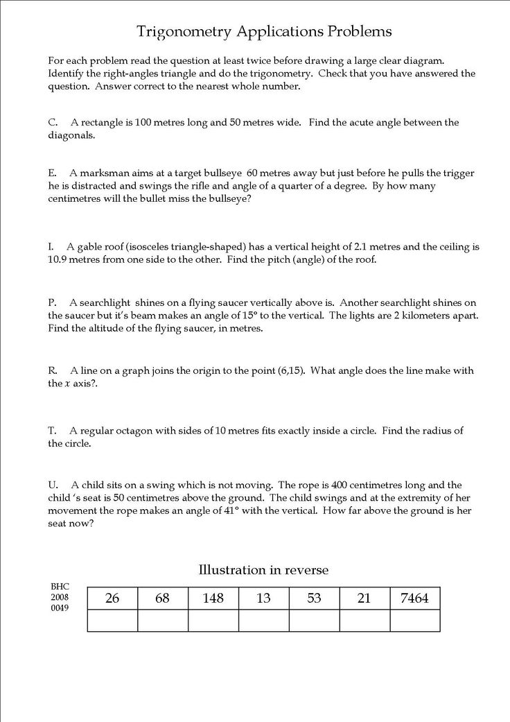Trigonometry Word Problems Worksheet