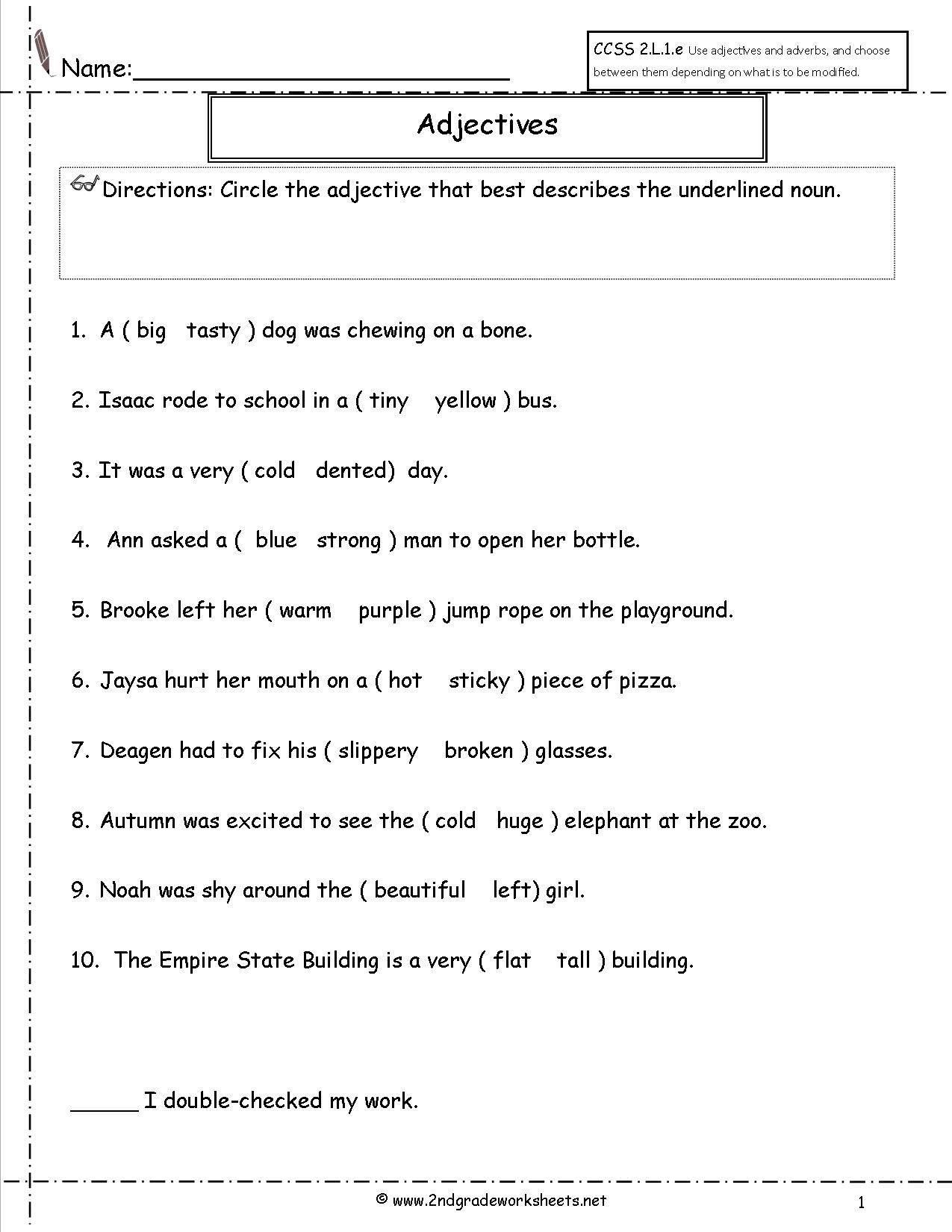 2nd Grade Adjective Worksheets Image