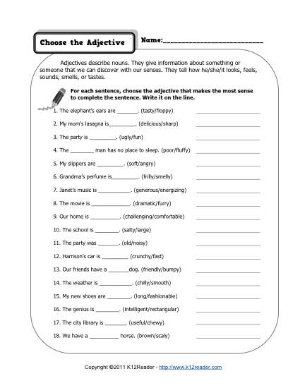Adjective Worksheets 4th Grade Image
