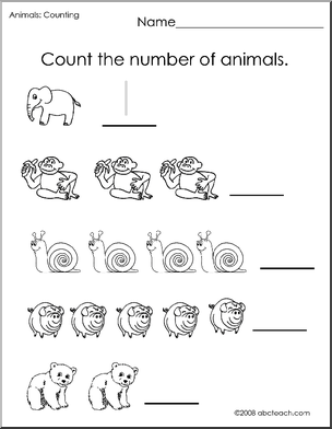 Counting Animals Preschool Worksheet Image