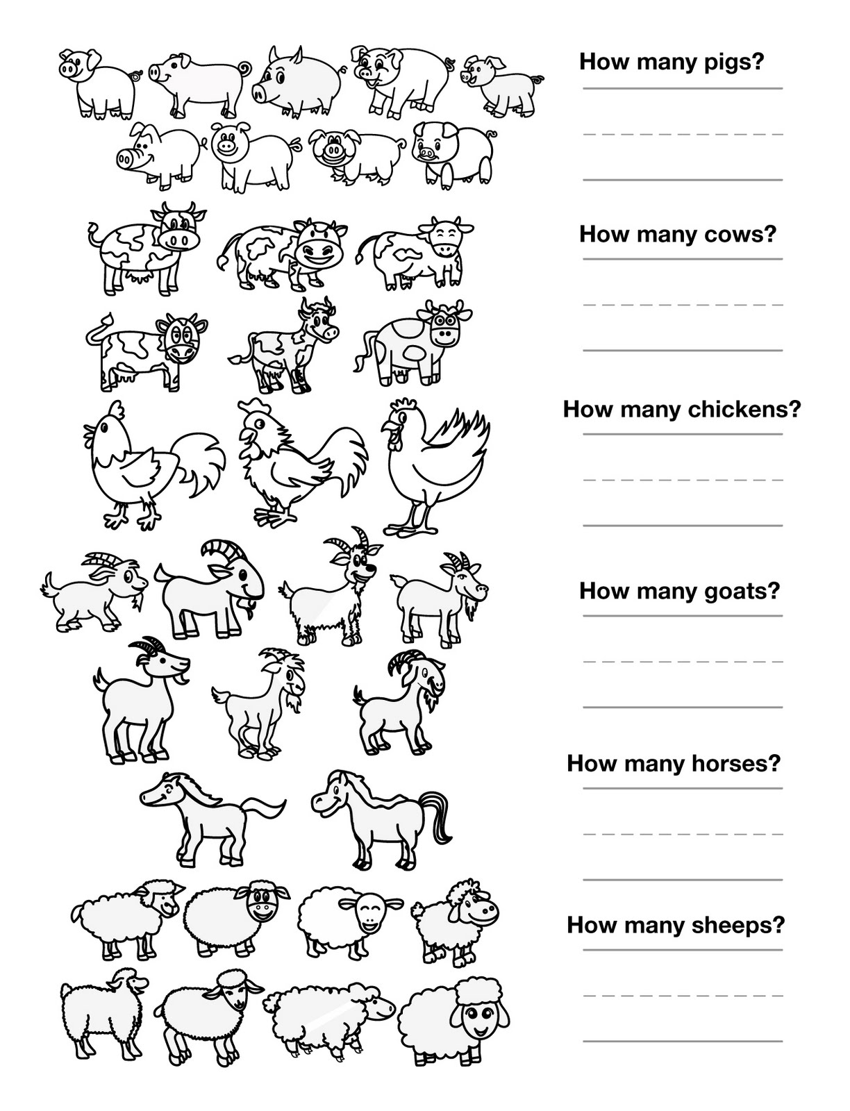 Animal Counting Worksheets for Preschoolers