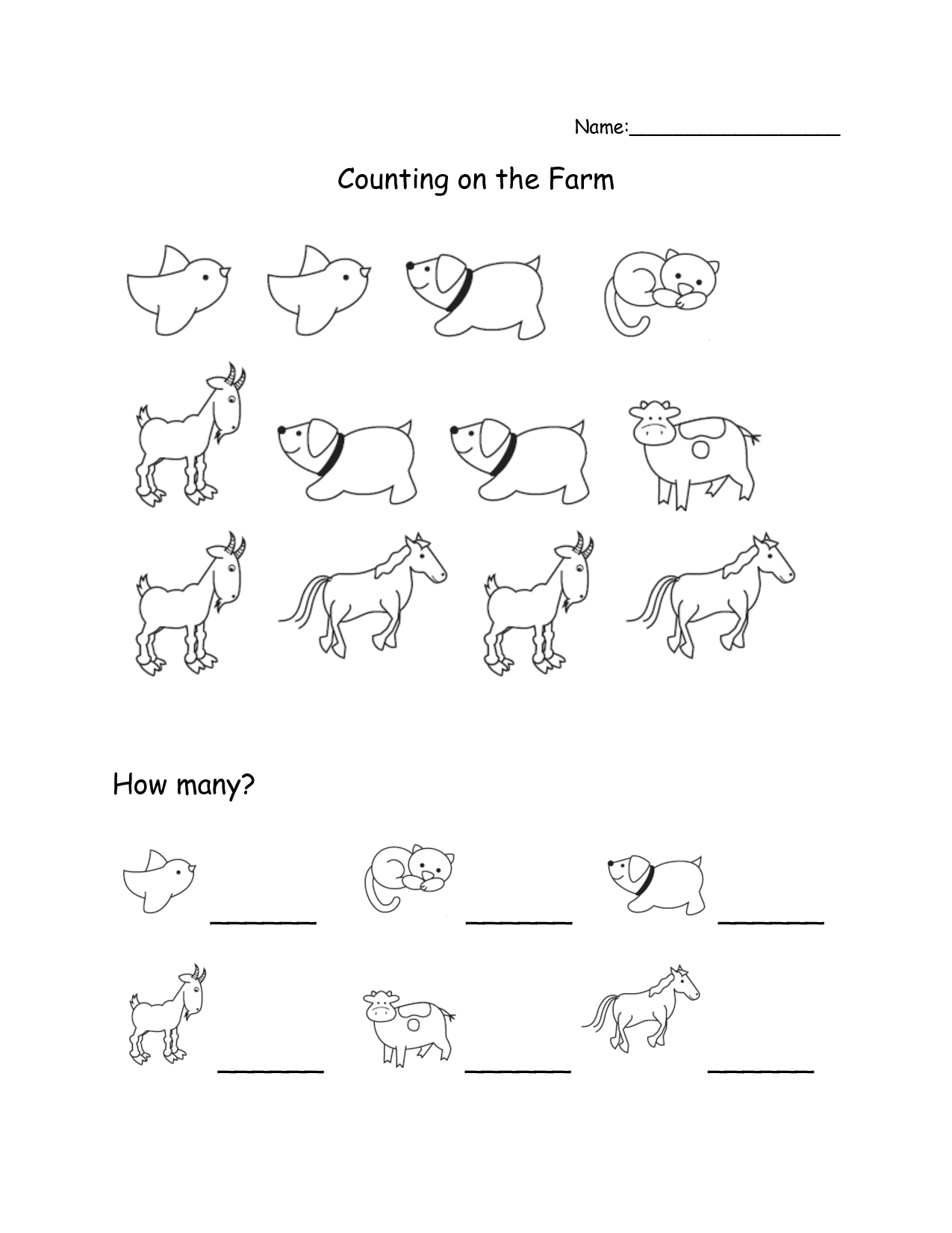 Farm Animals Counting Worksheet Image