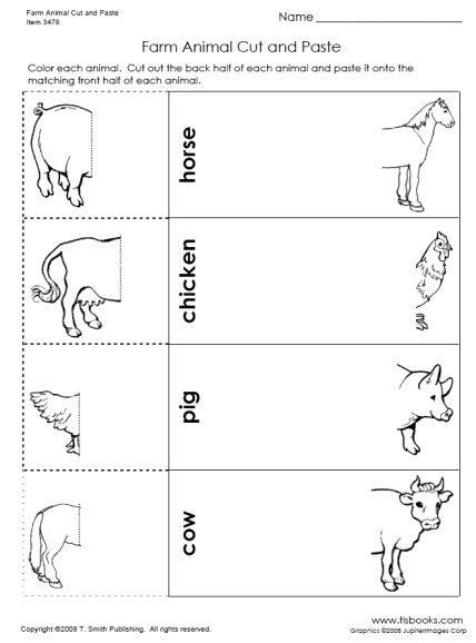 Farm Animals Cut and Paste Worksheet