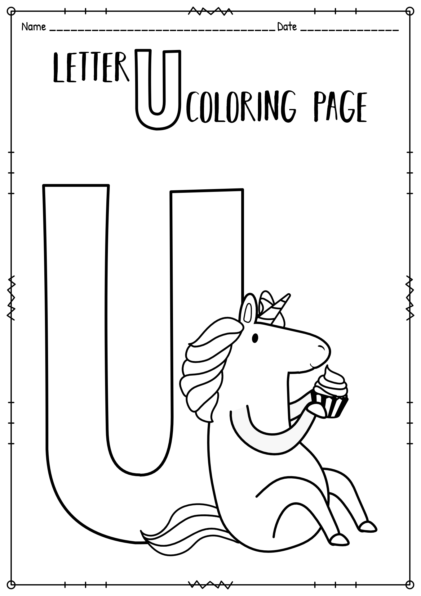 Letter U Words Coloring Page