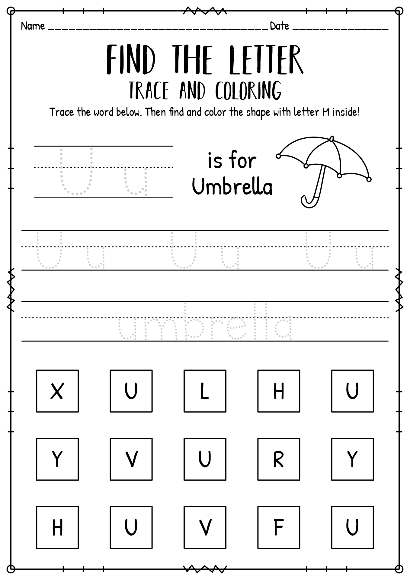 Letter U Worksheets Preschool