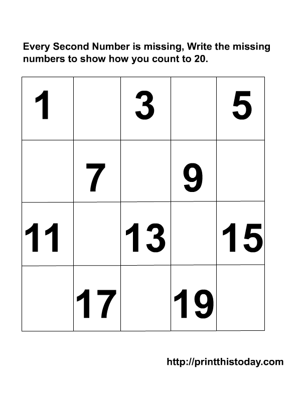 Missing Number Worksheets 1-20 Image