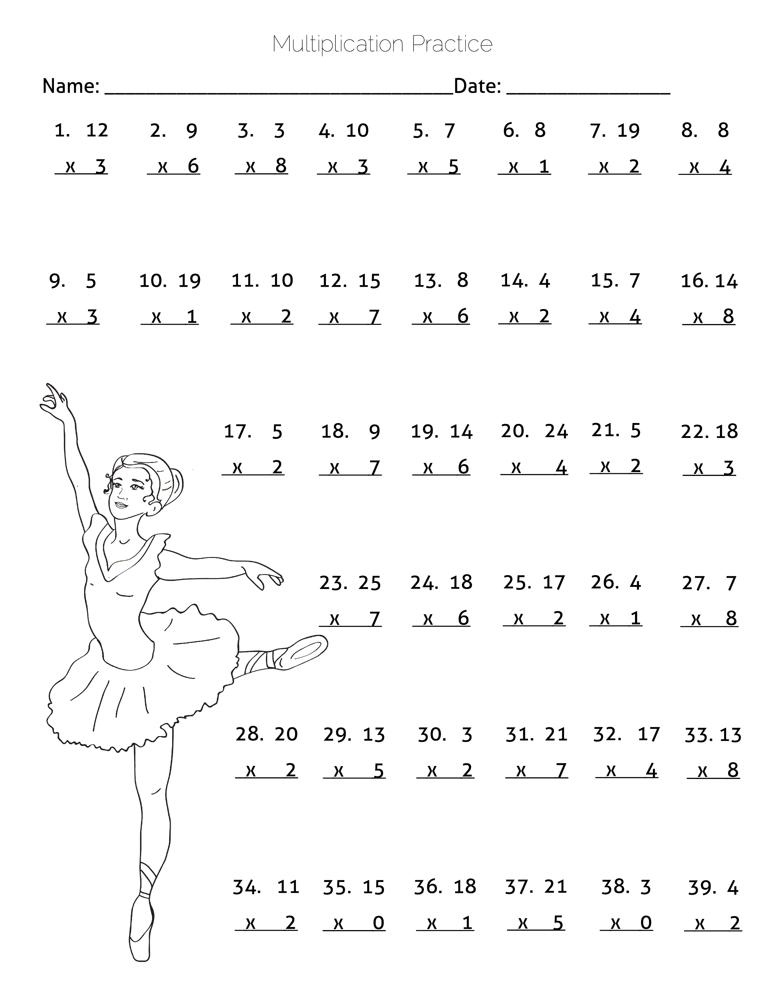 Multiplication Worksheets 3rd Grade Math Practice Image