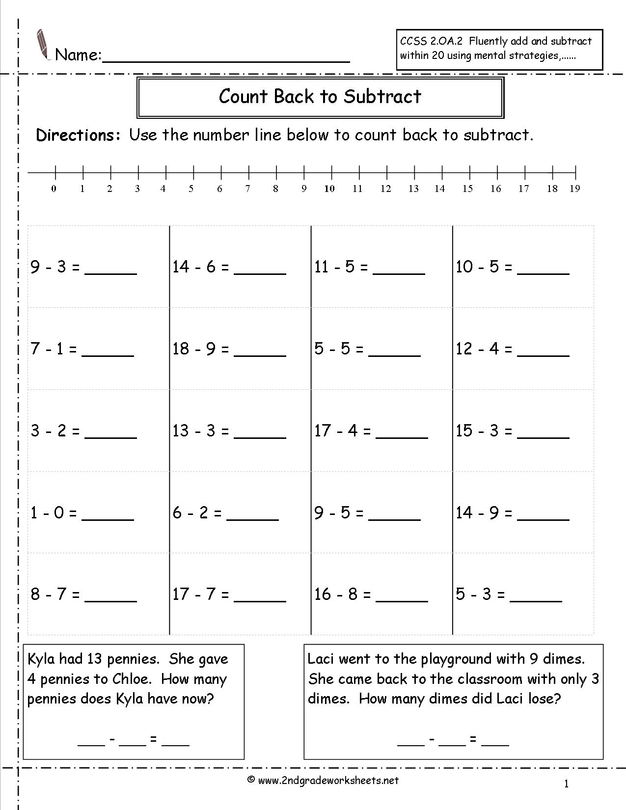 Number Line Subtraction Worksheet Grade 2 Image