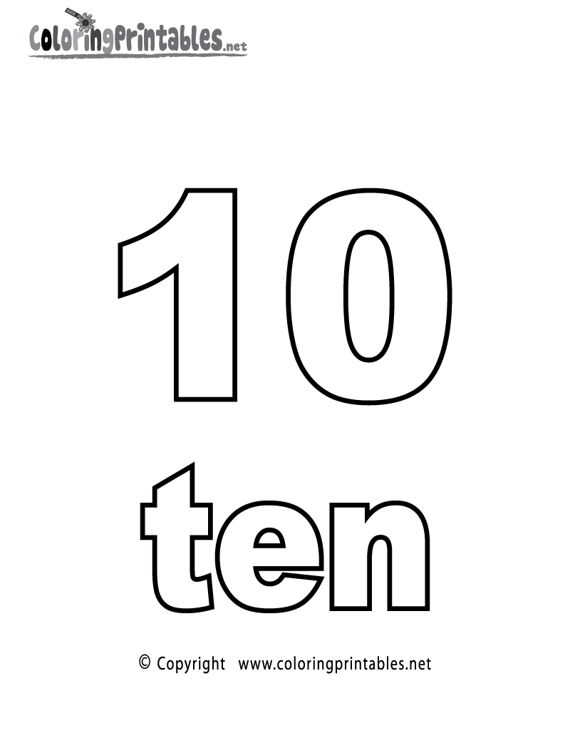 Number Ten Coloring Page Image