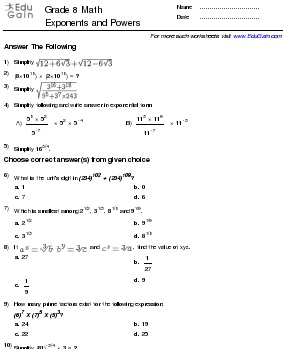 Powers and Exponents Worksheet Image
