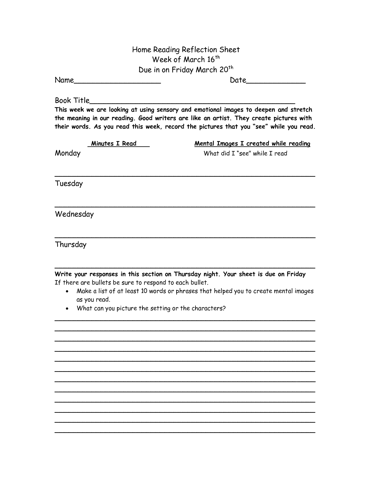 17 Reading Reflection Worksheet /