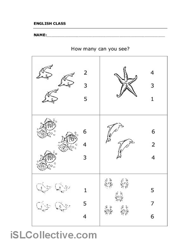 Sea Animal Printable Worksheet Image