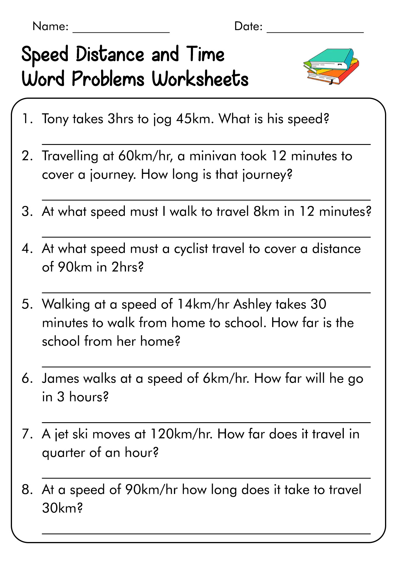 Speed Distance and Time Word Problems Worksheet