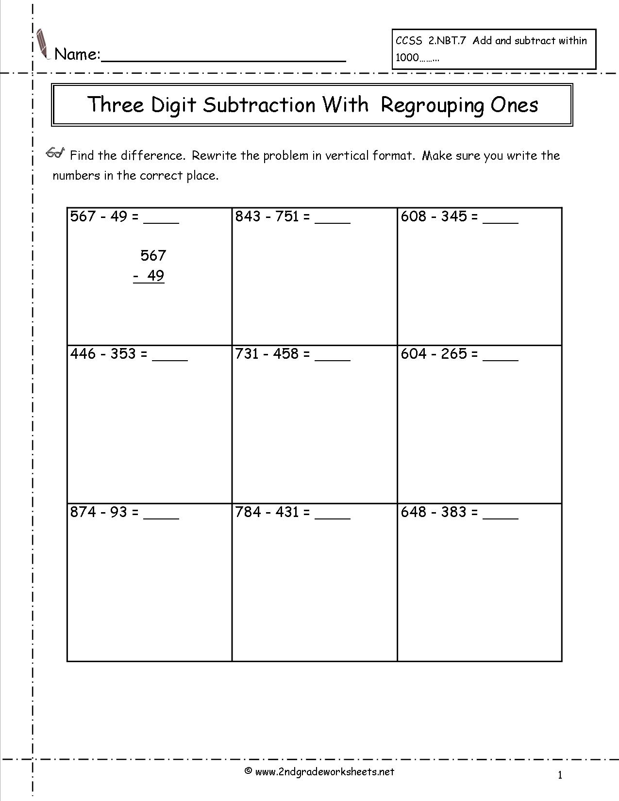 Three-Digit Subtraction with Regrouping Image