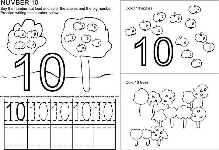 Tracing Numbers 10 Worksheets Image