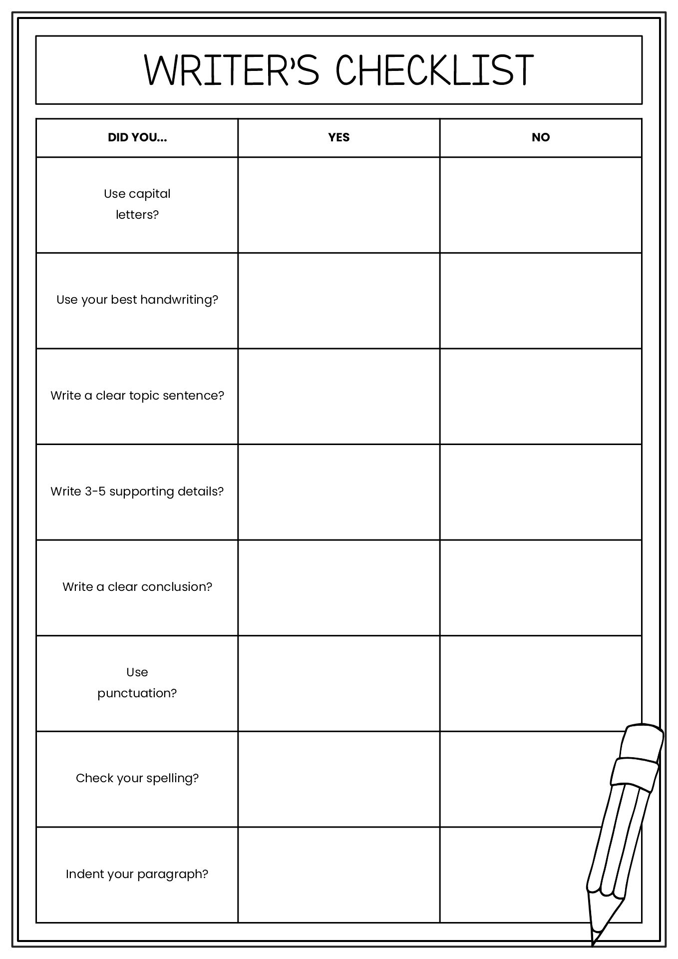 4th Grade Writing Checklist Image