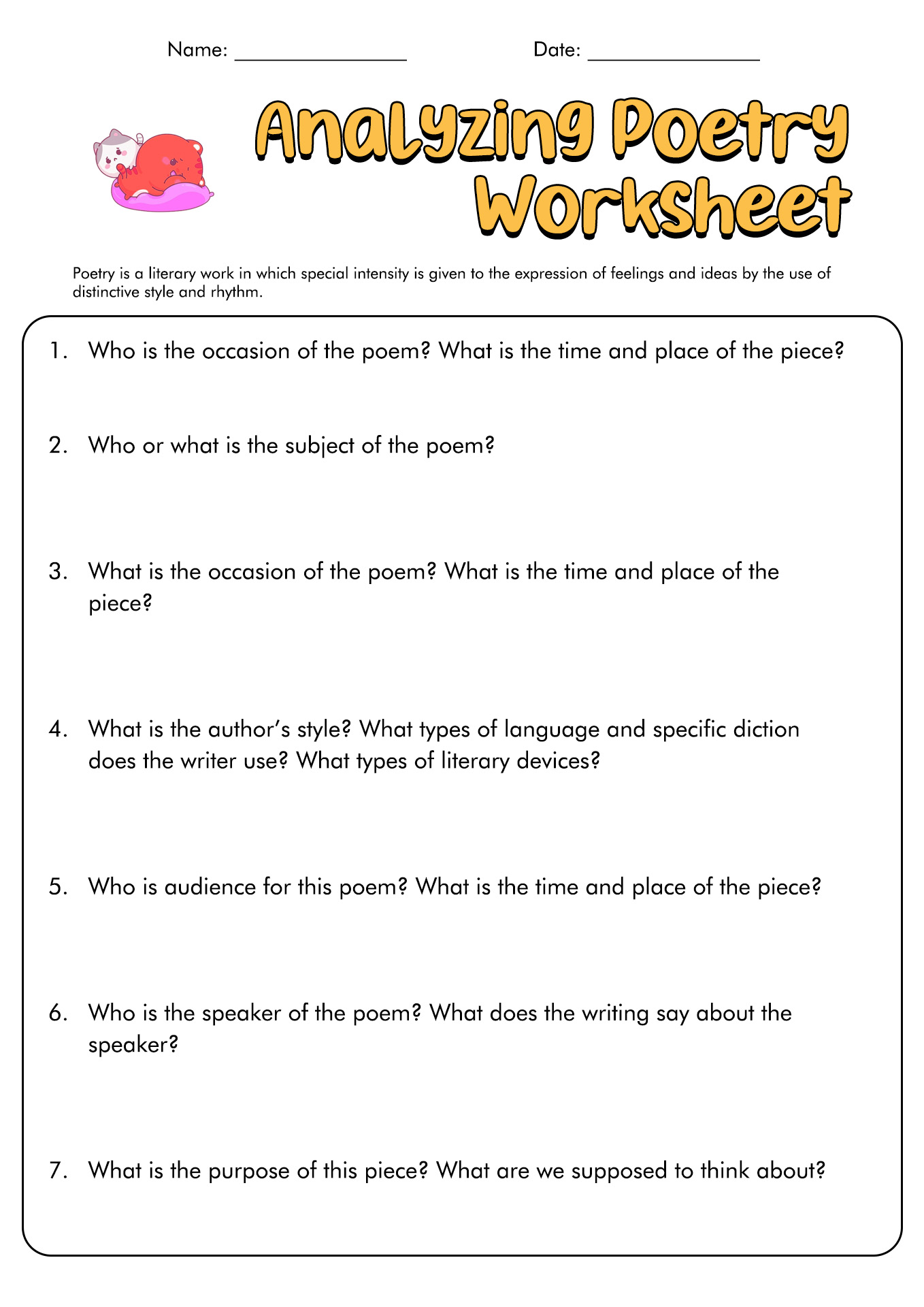 7th Grade Poem Worksheets Image