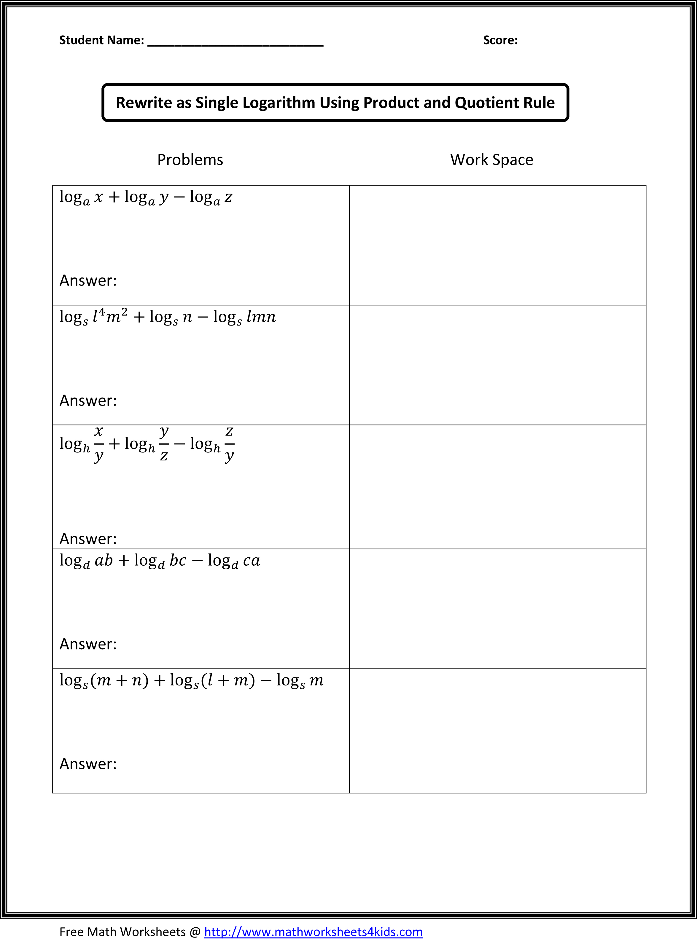 Algebra Worksheets for Eighth Grade