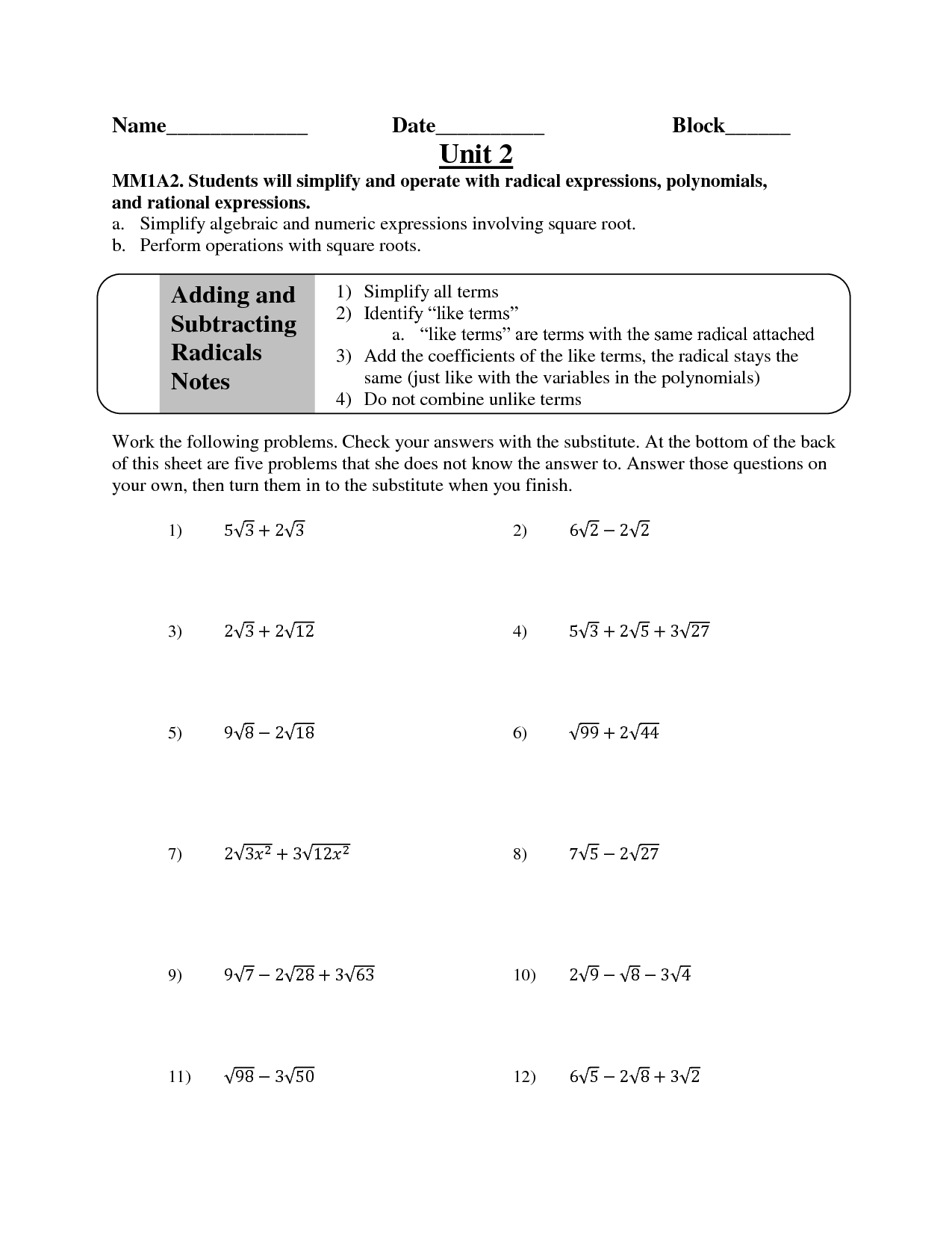 Adding and Subtracting Polynomials Worksheet Answers Image