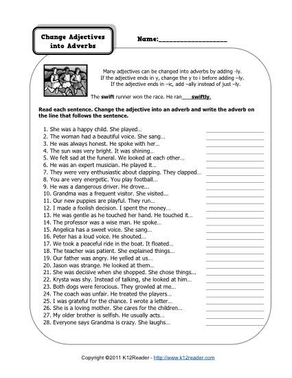 Adjectives and Adverbs Worksheets 6th Grade Image