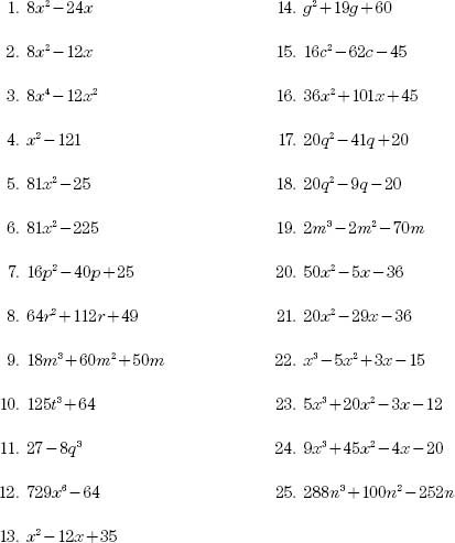 Algebra 1 Factoring Problems and Answers Image
