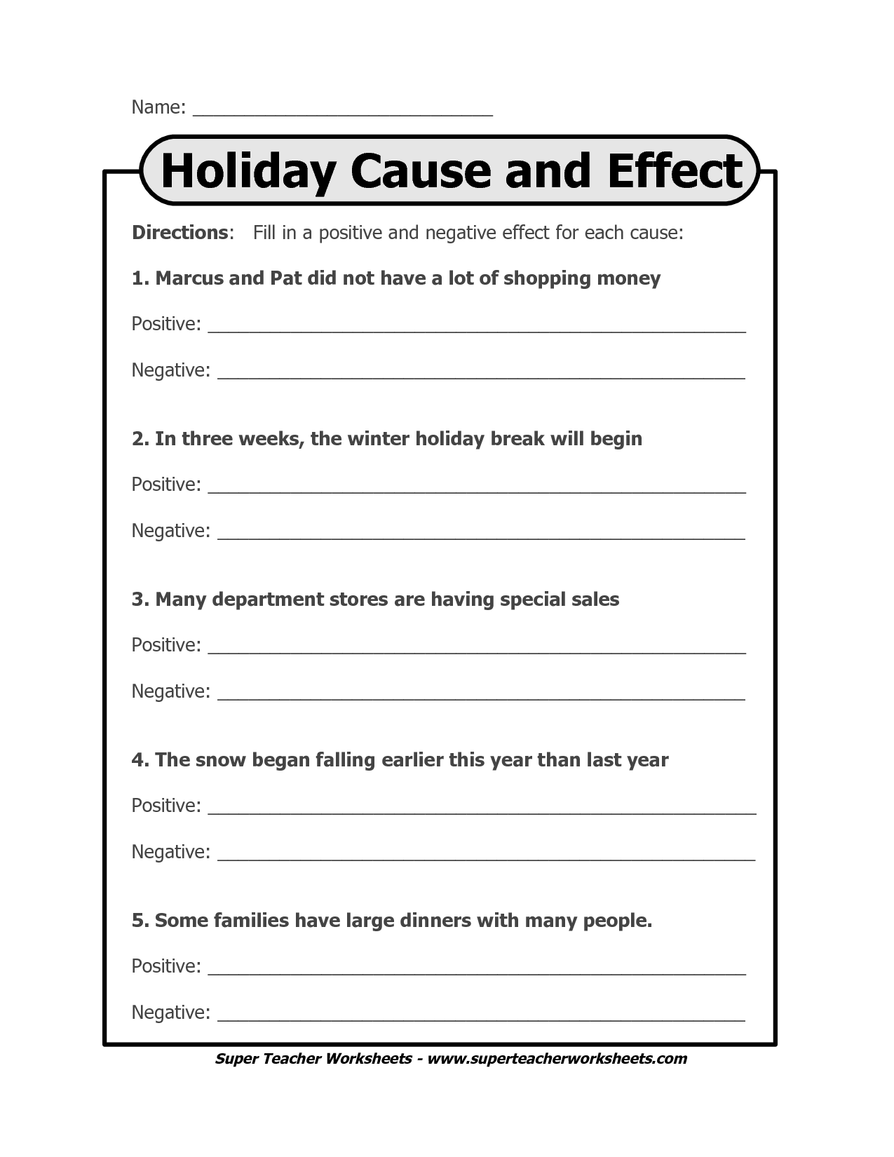 Cause And Effect Worksheets